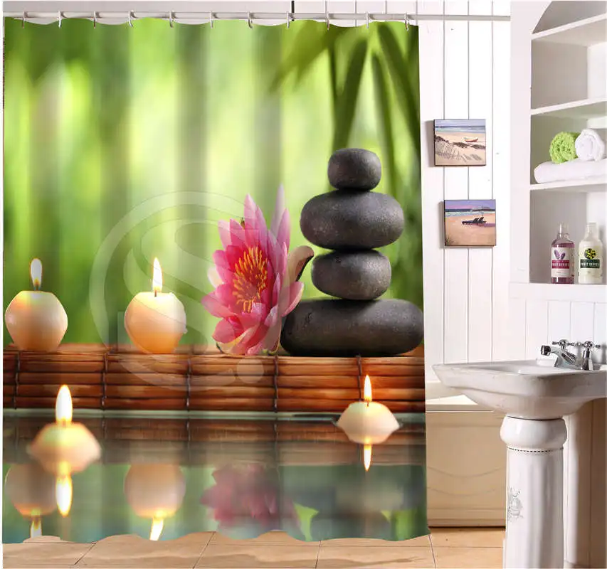 CHARMHOME WJY504K4 Custom Spa zen stones flowers bamboo Fabric Modern Shower Curtain bathroom Waterproof | Дом и сад