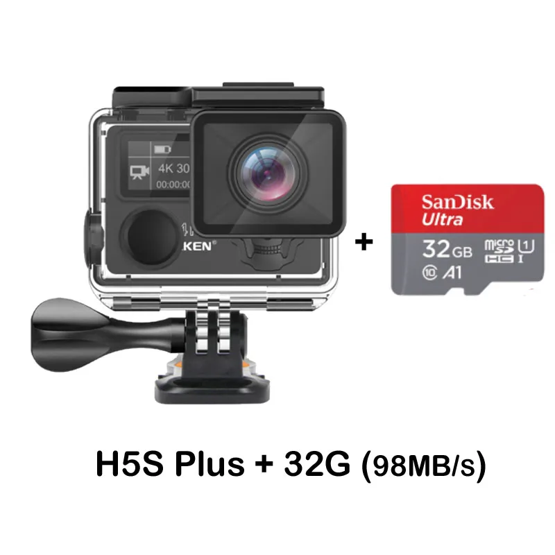 Экшн-камера EKEN H5S Plus Ultra HD с сенсорным экраном Ambarella A12 EIS 4 k/30fps 720 p/200fps 30M Водонепроницаемая Спортивная камера go Helmet pro - Цвет: black add 32G card