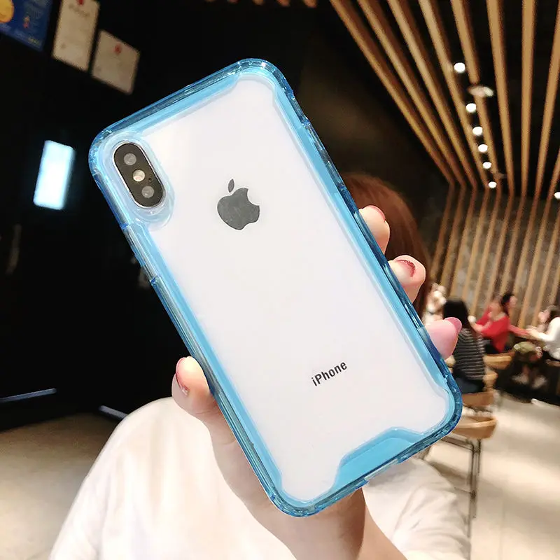 blue Прозрачный противоударный бампер чехол для телефона для iPhone X XS XR XS Max 8 7 6 6splus цветной мягкий задний Чехол для iPhone 11 11Pro Max - Цвет: blue