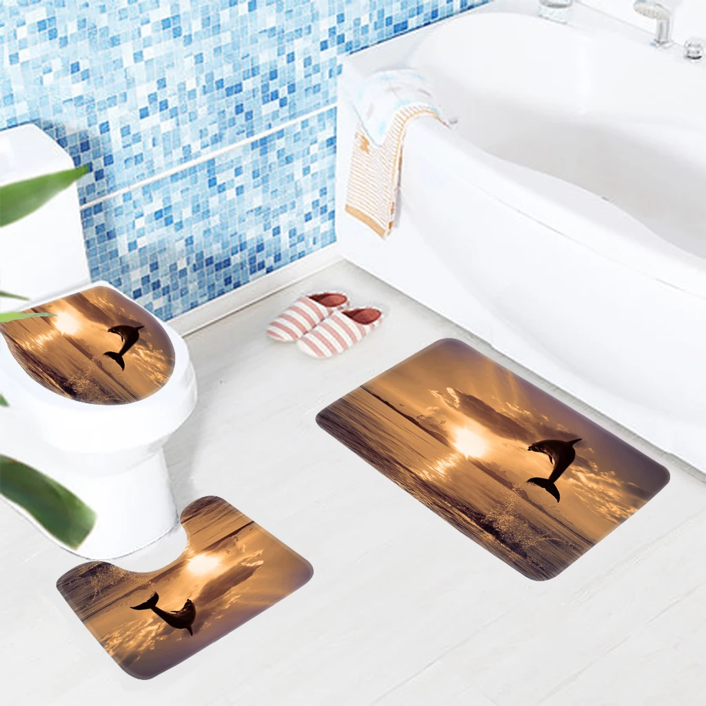 Ванная комната Коврики Наборы для ухода за кожей 3 шт. Дельфин прыжки закат узор