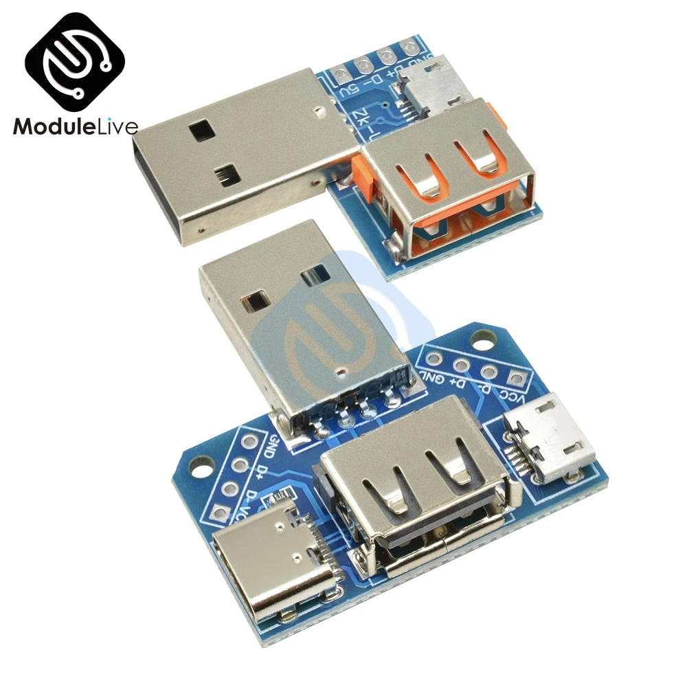 2,54 мм 2,54 мм USB конвертер Стандартный USB мама к папа микро USB к тип-c 4P 4 контакта Клеммная плата адаптера печатная плата