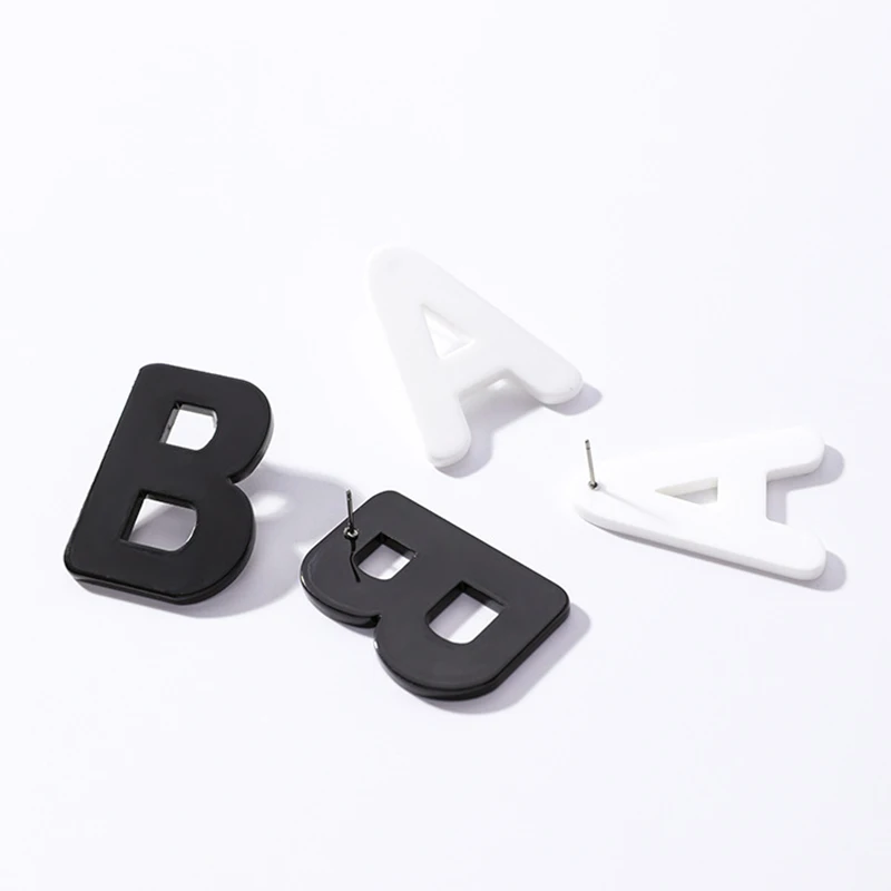 Korean Style Simple White Black Acrylic Stud Earrings Punk Alphabet Letters AB Earring for Women Fashion Party Jewelry Gift | Украшения и