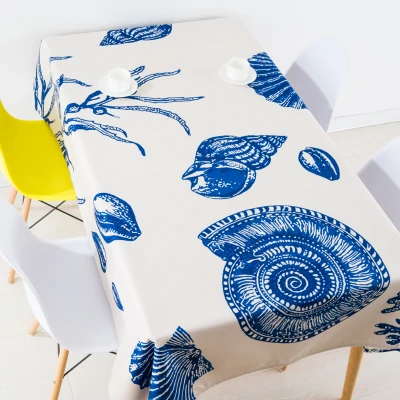 

Mediterranean scallops conch table cloth linen tablecloths cover towel thick rectangular antependium dining hall decoration blue