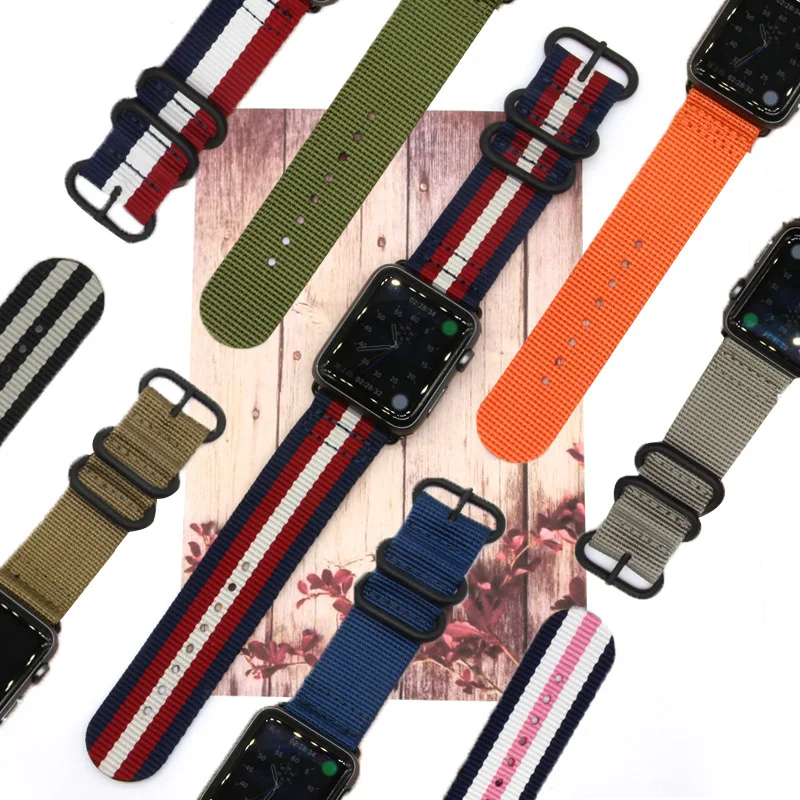Нейлоновые ремешки для часов NATO наручных Apple Watch 42 мм 44 цветной спортивный ремешок