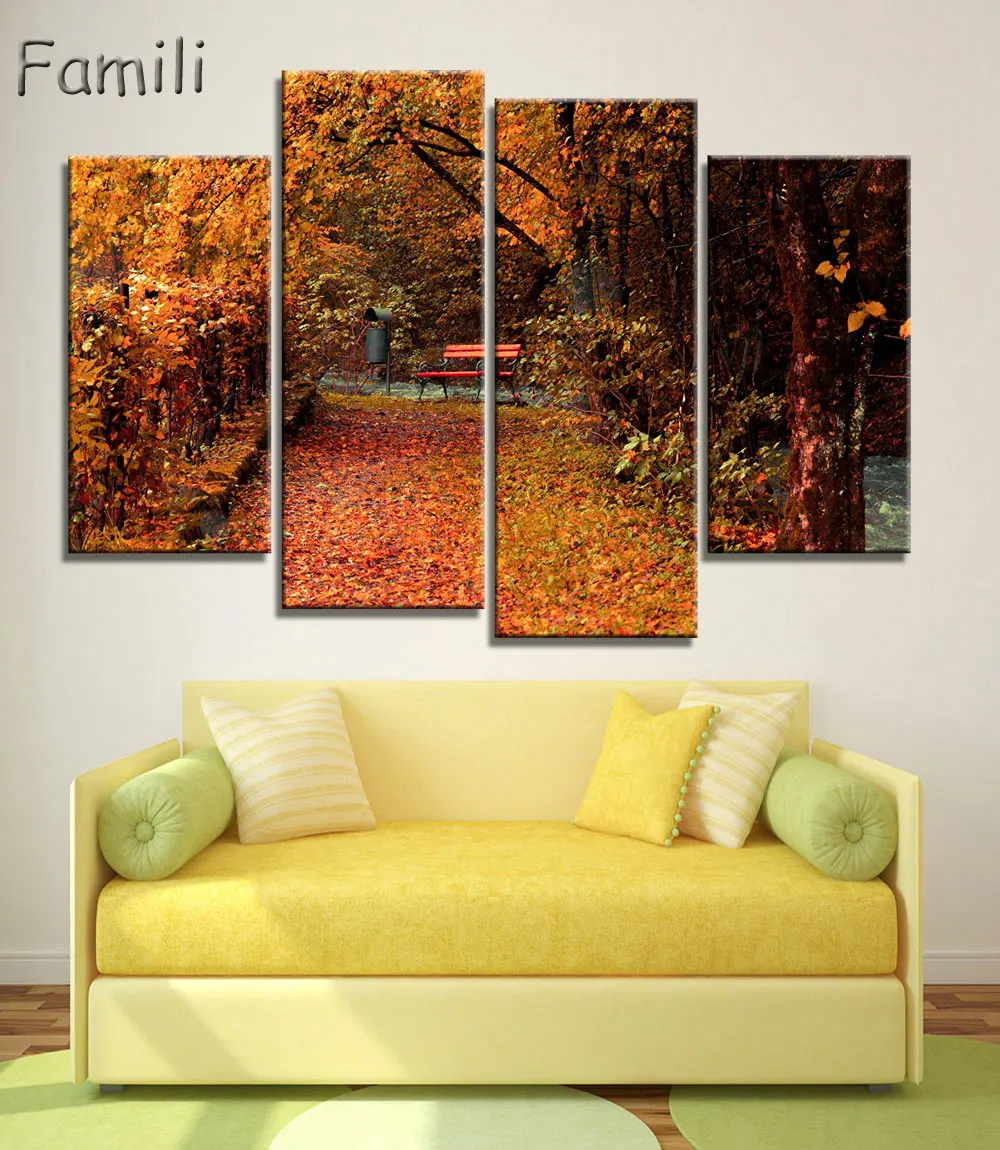 Картина на холсте с изображением осеннего водопада 4 шт.|picture for living room|canvas paintinghd