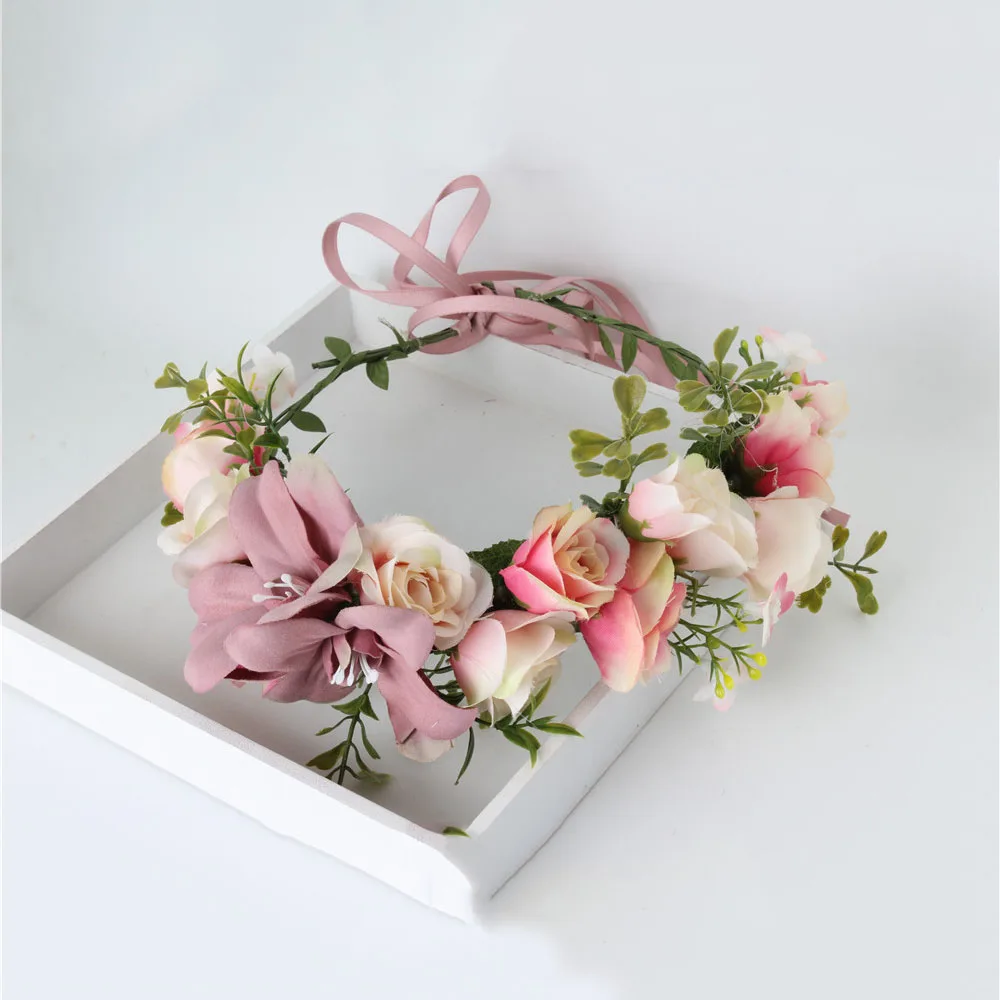 CC Wreath Flower Crown Hairband Wedding Jewelry Hair Accessories For Bridal Girls Seaside Party Cheap Handmade Yarn at02