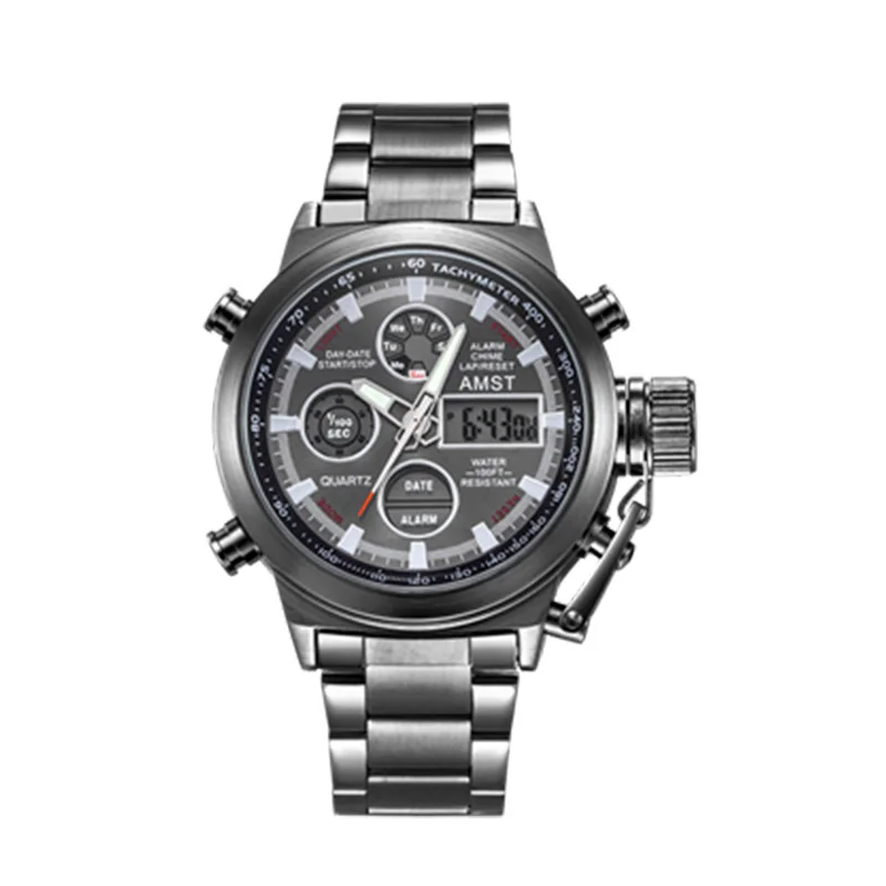 Gray B Люксовый бренд AMST мужские наручные часы Мужские Цифровые кварцевые спортивные часы с двойным дисплеем мужские водонепроницаемые часы Новинка - Цвет: Gray B