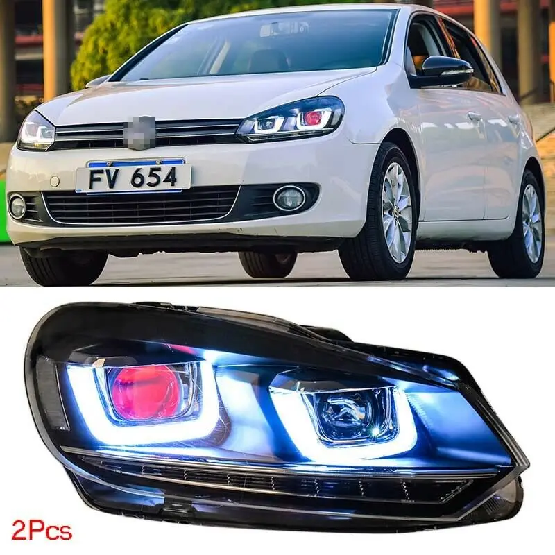 

Dynamic Turn Signal LED Headlight DRLs Bi Xenon Projector Lens Fit For VolksWagen Golf 6 2010-2012