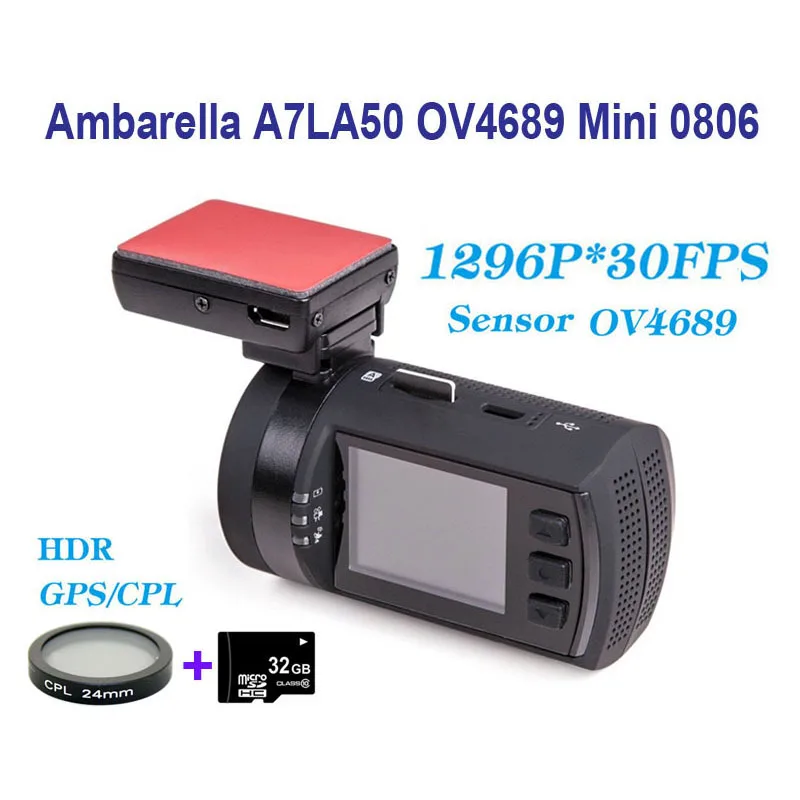 Автомобильный видеорегистратор Mini 0806 Ambarella A7LA50 Super 1296 P для панели GPS Cam + CPL фильтр