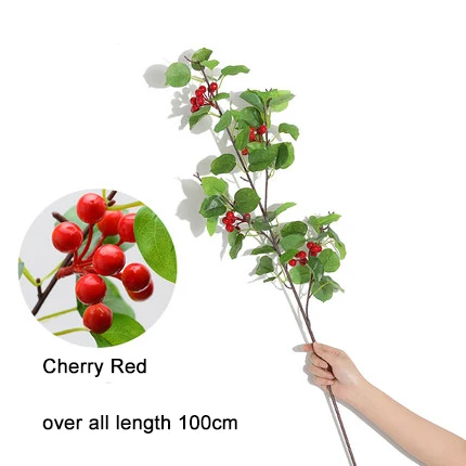 Cherry red Оливковое Холли, Вишня Чили, Милан, мятный кленовый лист Чили, искусственное пластиковое растение для свадьбы, украшение для йоги на весну - Цвет: Cherry red