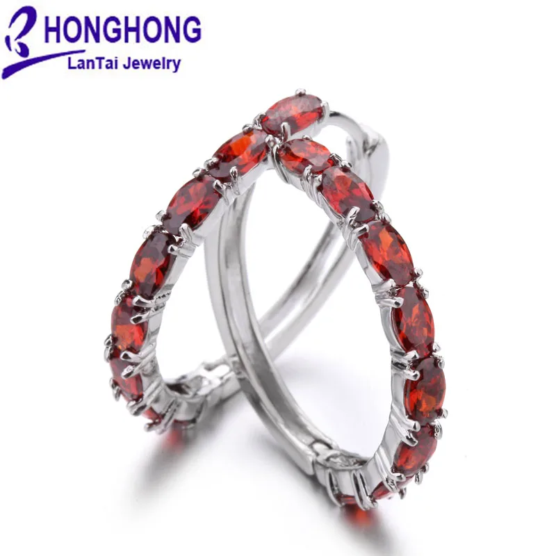 Pomegranate red Новые кубические циркониевые простые круглые серьги-кольца Роскошные для женщин кольцевая петля многоцветные серьги Популярные Модные ювелирные изделия - Окраска металла: Pomegranate red