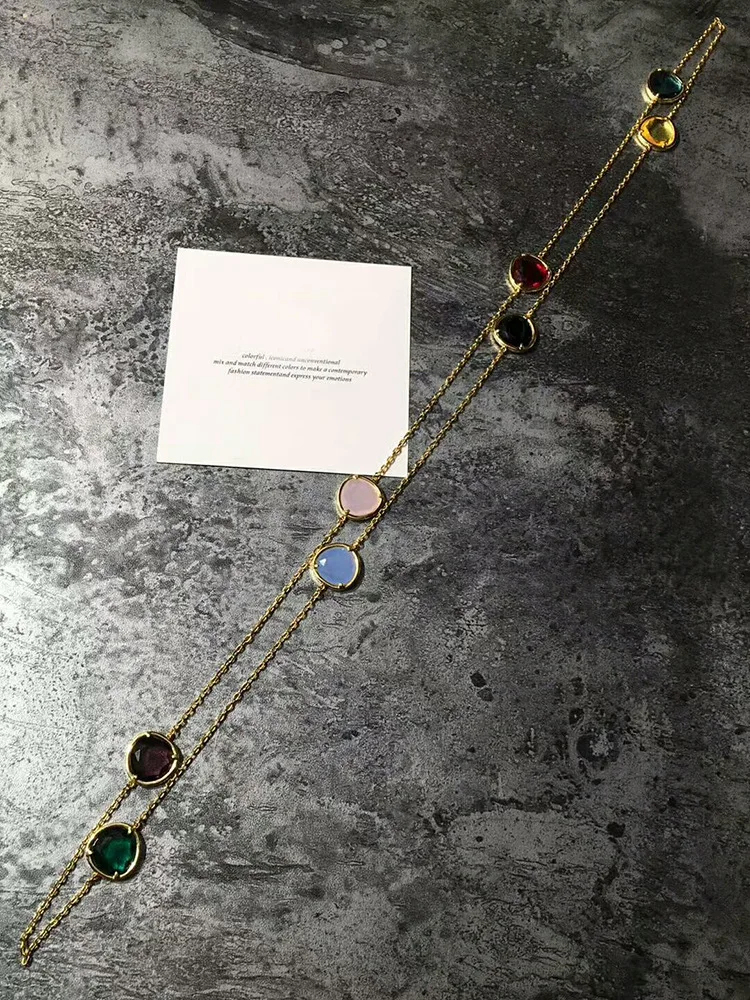 

Hot Middle East Brand Fine Jewelry For Women Color crystal Natural Stone Sweater chain Drop neckalce 90cm