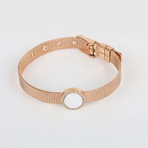 RG White Bracelet Женские шармы для девочек, хранитель браслетов, 585, розовое золото, золото, хранитель браслетов, браслет для женщин с большим круговым керамическим кристаллом, ювелирное изделие - Окраска металла: RG White Bracelet