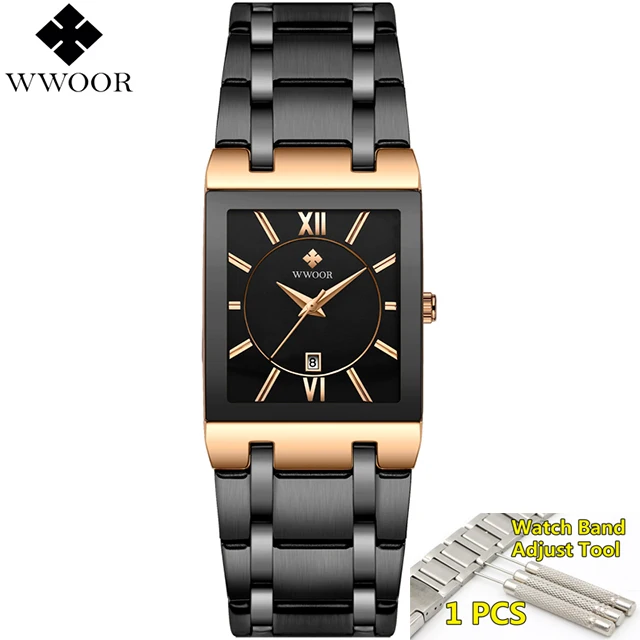 rose black WWOOR мужские часы Топ бренд класса люкс Золотые Квадратные аналоговые кварцевые часы мужские водонепроницаемые золотые мужские наручные часы - Цвет: rose black