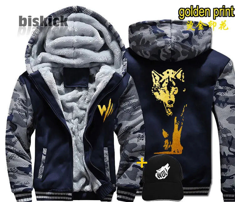 Style 4 Asian size Veste loup Wolf revenge, мужское теплое толстое пальто с золотым принтом, зимняя теплая уличная бархатная Толстовка в стиле хип-хоп, толстовки с капюшоном - Цвет: Style 4 Asian size