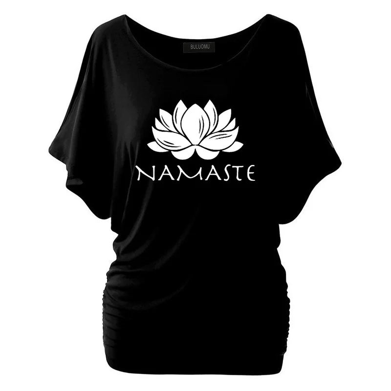 

New Fashion Women clothing Namaste Print Tee Short Sleeve Women Brand tops
