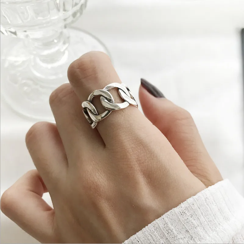 

Женское серебряное кольцо, винтажное, ручной работы, цепочка из звеньев в индустриальном стиле, крутое, в стиле панк, высококачественные Отк...