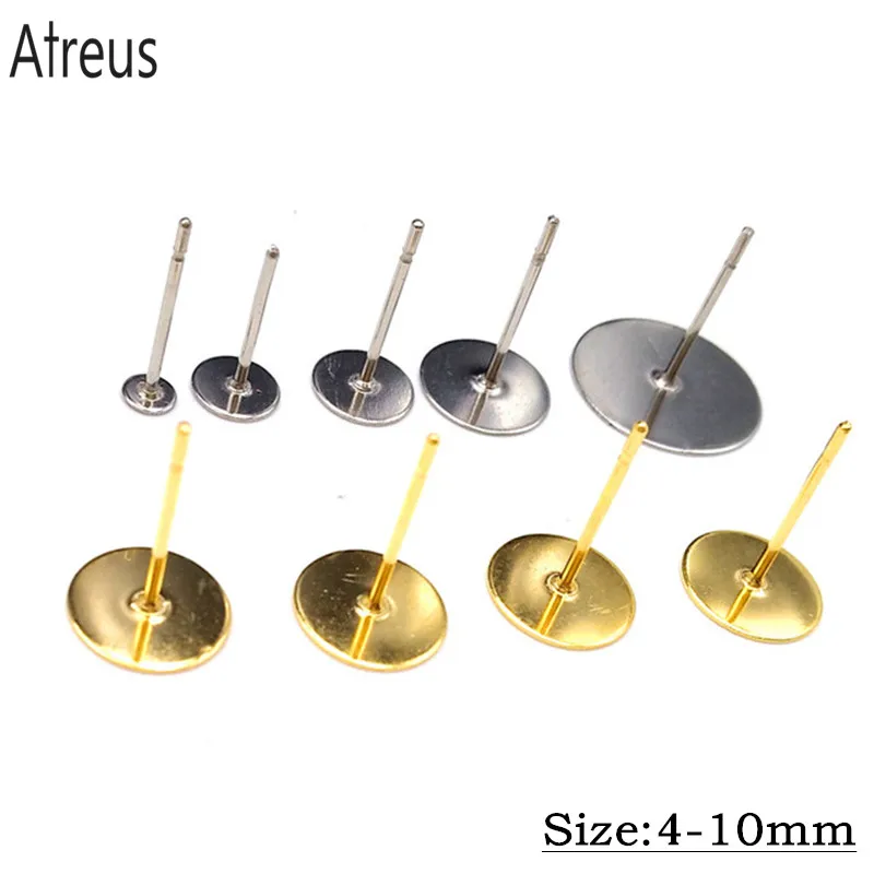 

100pcs/lot 4/5/6/8/10 12mm Earring Base Fit Cabochon Cameo Settings Ear Earring Findings Supplies For DIY Jewelry Making