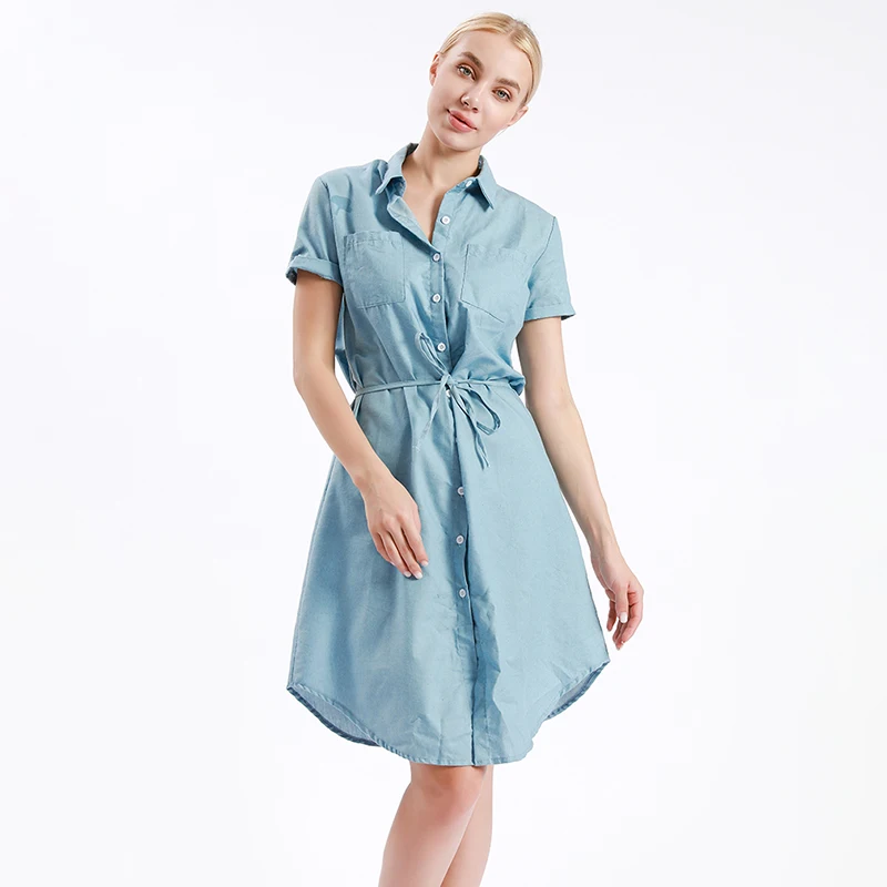 Повседневное свободное джинсовое платье на пуговицах женское летнее с коротким