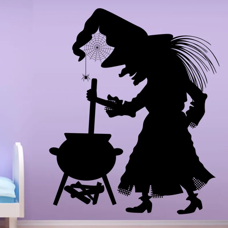 2 размера казан паук ведьма наклейка на стене хэллоуин домашний декор винил