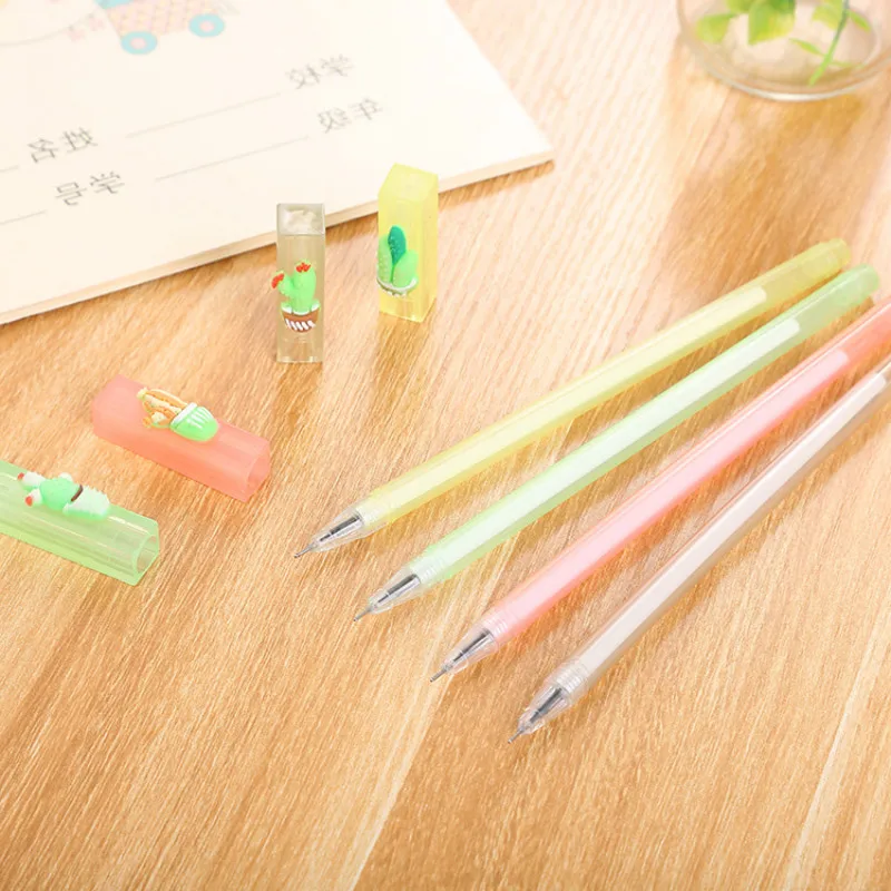 

40 PCS Creative Transparent Rod Cactus Neutral Pen Student Cartoon Stationery Office Supplies gel Pen Wholesale