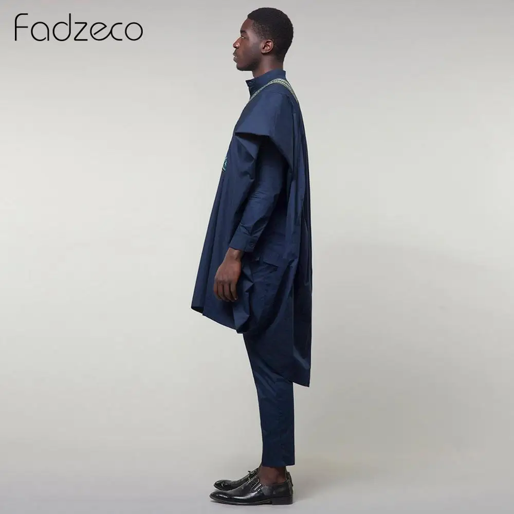 Мужские африканские костюмы Fadzeco Agbada Дашики блузка брюки деловой комплект из 3