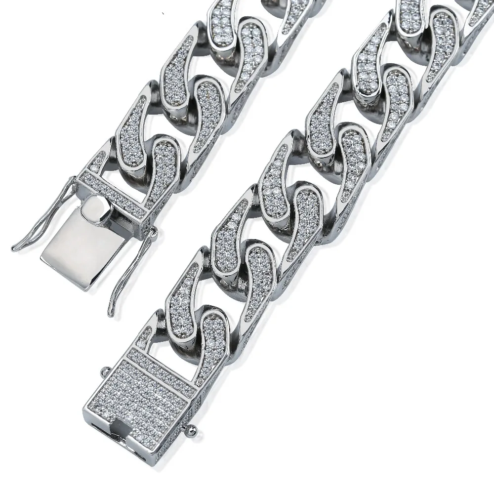 JINAO Hip Hop Jewelry 16mm Miami Cuban Chain Micro Pave Cubic Zirconia Necklace Full Iced Out Chain Gold Silver Bling Male Gifts