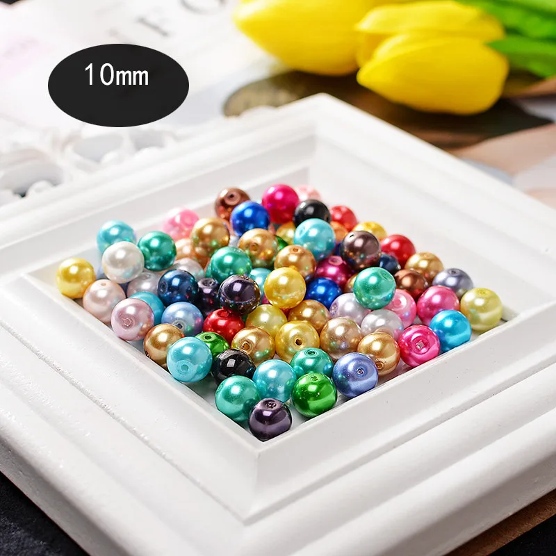 10mm-80 pcs 4-14 мм Разноцветные стеклянные жемчужные бусины для ювелирных браслетов DIY аксессуары для одежды украшение лента для волос заколка для волос DIY - Цвет: 10mm-80 pcs