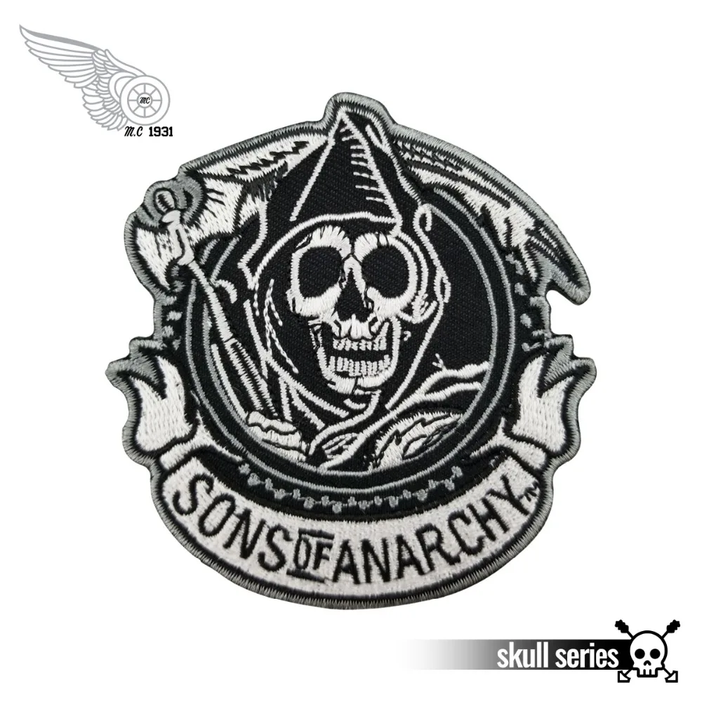 Нагрудный жилет с вышивкой «Sons of reaper», Байкерский жилет с железным наездником спереди, черная саржевая ткань,, Экологически чистая