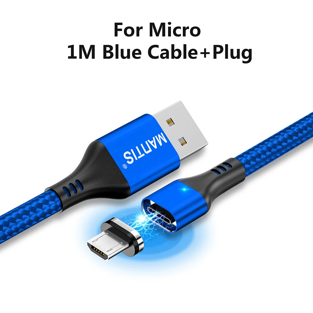 BlueMicro Магнитный зарядный Micro USB кабель MANTIS 3A для samsung Galaxy s7 j7 j5, магнитный кабель для быстрой зарядки Xiaomi Redmi 4X Note 4 5 - Цвет: BlueMicro