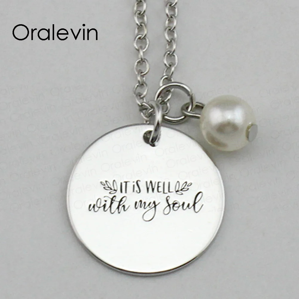 

IT IS WELL WITH MY SOUL Inspirational Hand Stamped Engraved Custom Pendant Female Chain Necklace Gift Jewelry,10Pcs/Lot, #LN2164