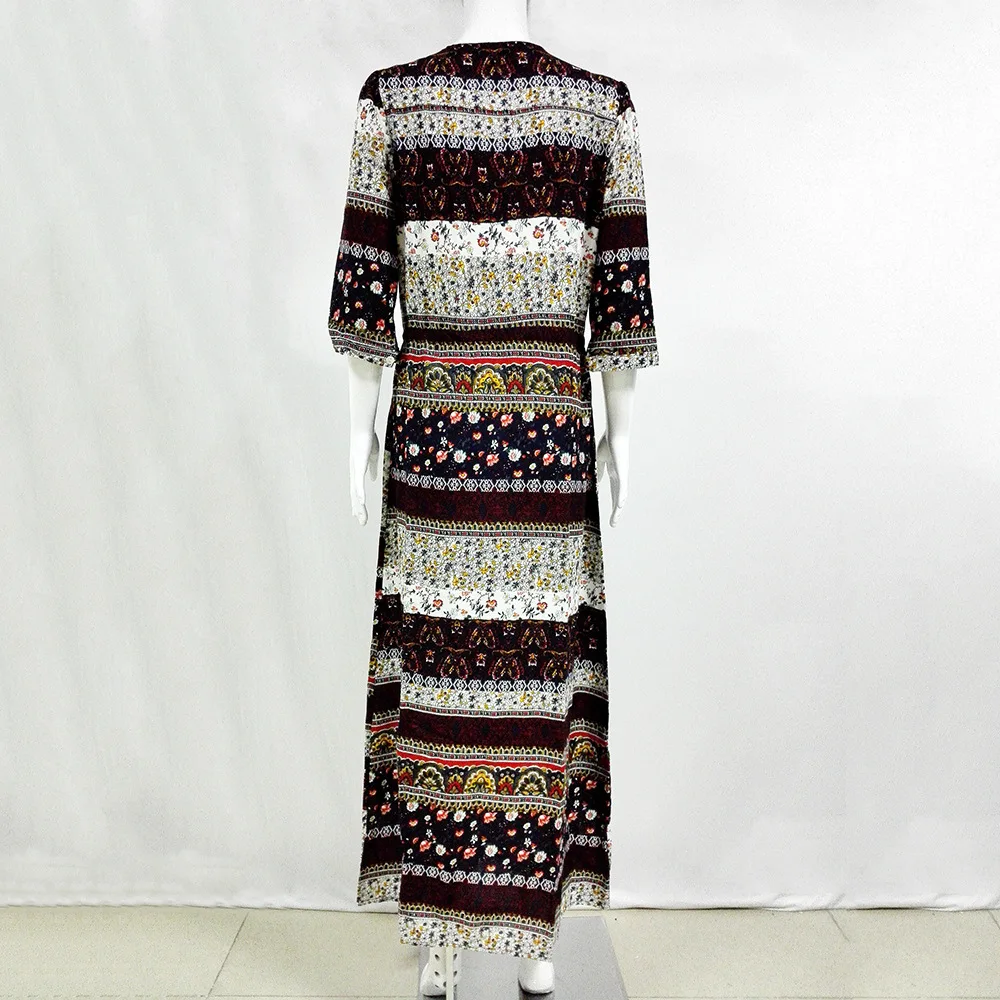 2017 летнее стильное богемное пляжное платье с цветочным принтом женское