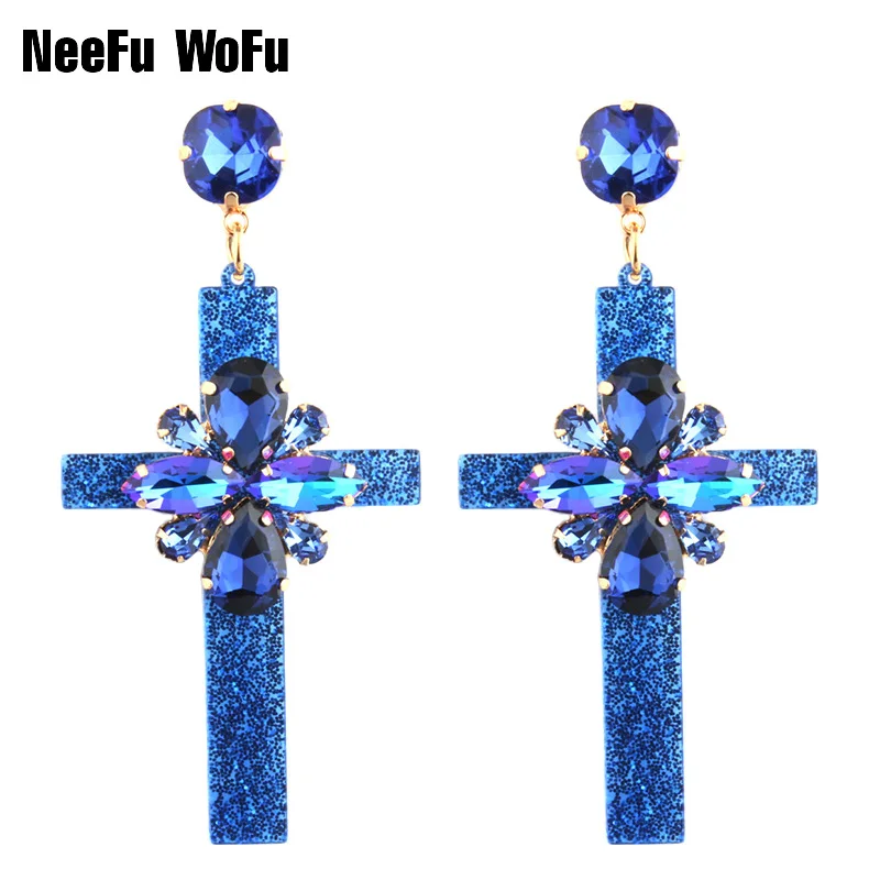 Серьги подвески NeeFu WoFu большие брендовые серьги из смолы с кристаллами Длинные