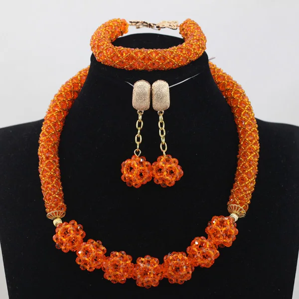 

2017 Trendy Orange Crystal Women Beads Necklace Jewelry Set Add Balls Sets Nigerian African Wedding Bridal Free Shipping ABH232