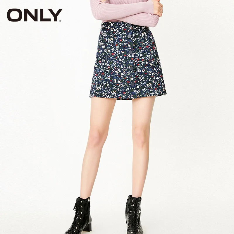 Женская Однорядная юбка на пуговицах трапециевидная с цветочным принтом весна