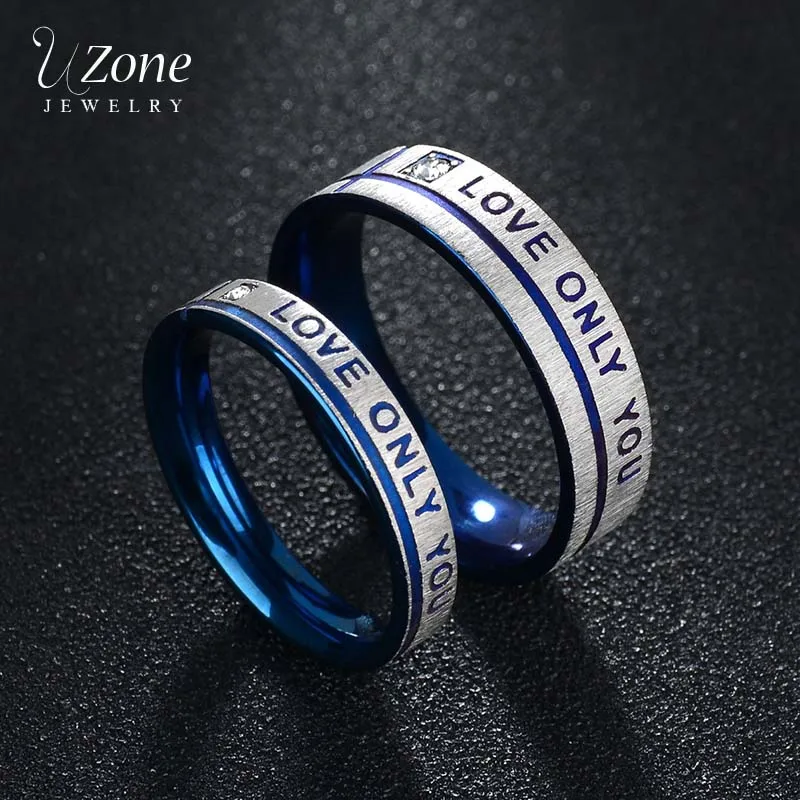 Модные парные кольца из нержавеющей стали UZone с кубическим цирконием Love только You