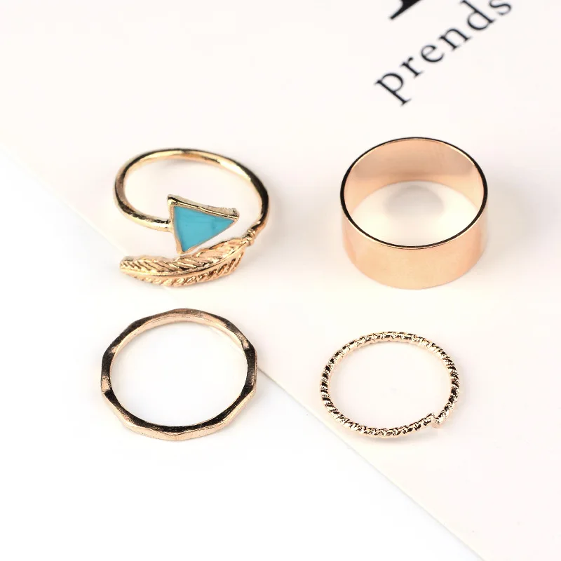 2017 хит набор колец металлическое перо золотистого цвета Круглый 4 шт./компл.