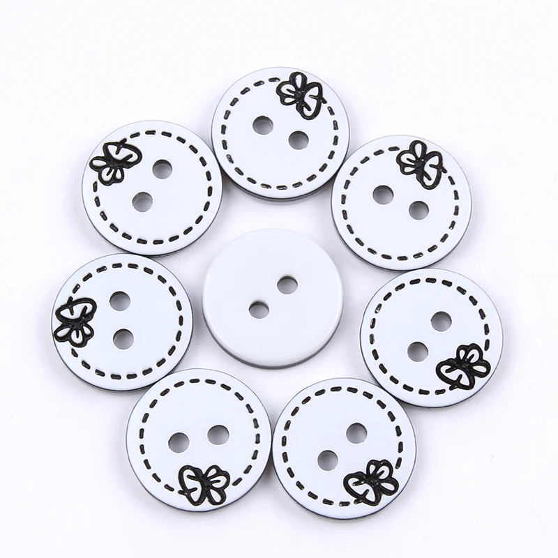 

100pcs/lot 12mm Plastic Round Flower Buttons Resin 2-Holes Flatback button Sewing Tools DIY Garments Accessories