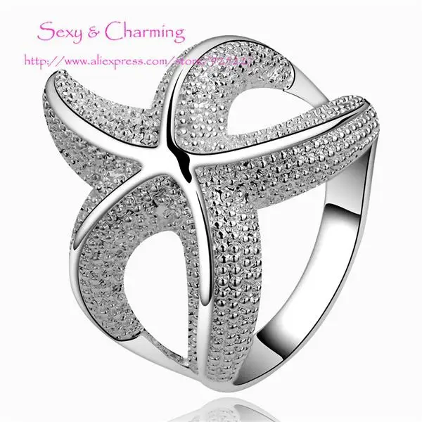 R538 free shipping! Silver Plated star starfish ring finger rings size 7 8 fashion jewelry welcome mixed wholesale | Украшения и