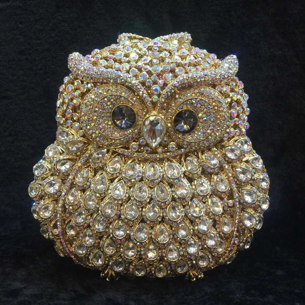 

European And American Style Full Crystals Owl Shape Party Clutches Rhinestone Gold Clutch Evening Bags Women Diamond Handbags