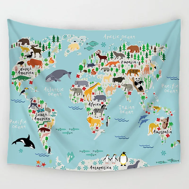 Синий мир Географические карты серии узор полиэстер Гобелены красочный