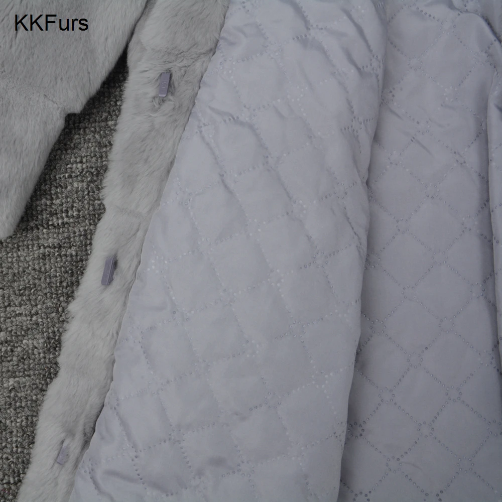 JKKFURS 2018 Новая мода Настоящее Рекс кроличий мех пальто зимняя меховая куртка