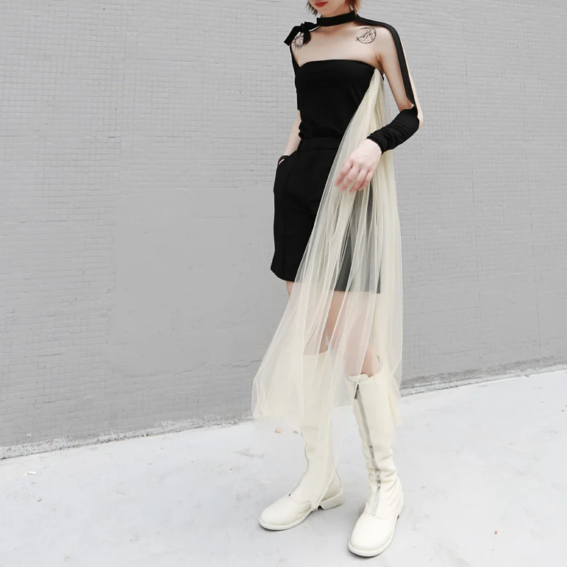 GetSpring женская футболка с лентой Бандаж вырезами Лоскутная Асимметричные