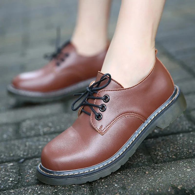 Хит продаж женские повседневные оксфорды модные с круглым носком на шнуровке