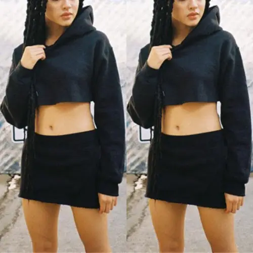 Комплект из 2 предметов: женский свитер с капюшоном и длинным рукавом укороченный