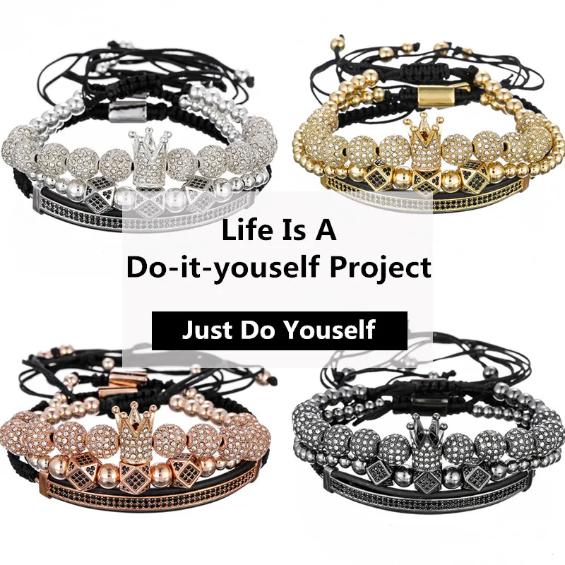 Мужские браслеты ручной работы набор из медных бусин с шармами полигонального