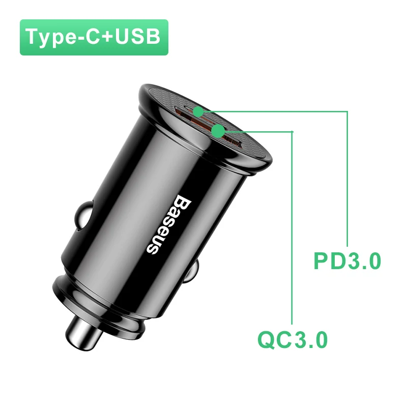 PD3.0 QC4.0 Black Baseus 30 Вт автомобильное зарядное устройство с type C PD быстрое зарядное устройство для iPhone 11 Pro Max Quick Charge 4,0 3,0 SCP AFC для HUAWEI Xiaomi samsung - Тип штекера: PD3.0 QC4.0 Black