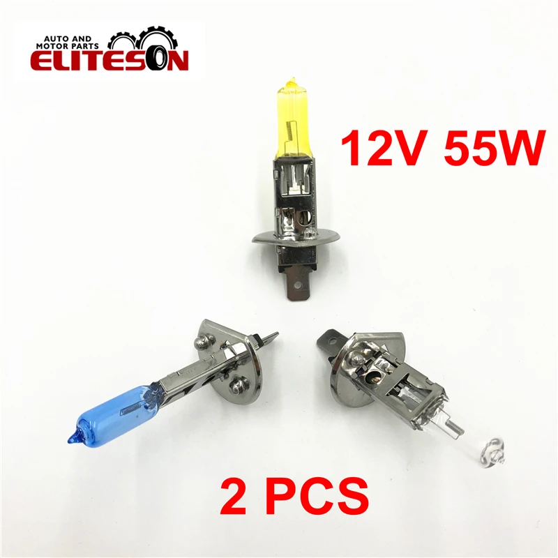 Eliteson 2 шт./лот 12 В 55 Вт Автомобильная фара Лампа 6000 К H1 Галогенная желтая лампа