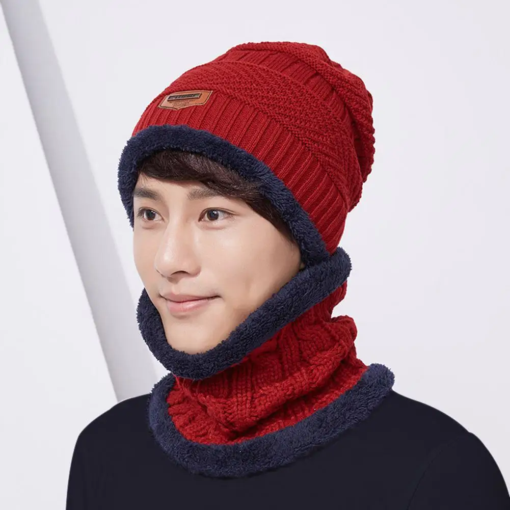 MISSKY 2 шт./компл. мужская шляпа + Шея Gaiter Hat воротник костюм вязаная шапка грелка| |
