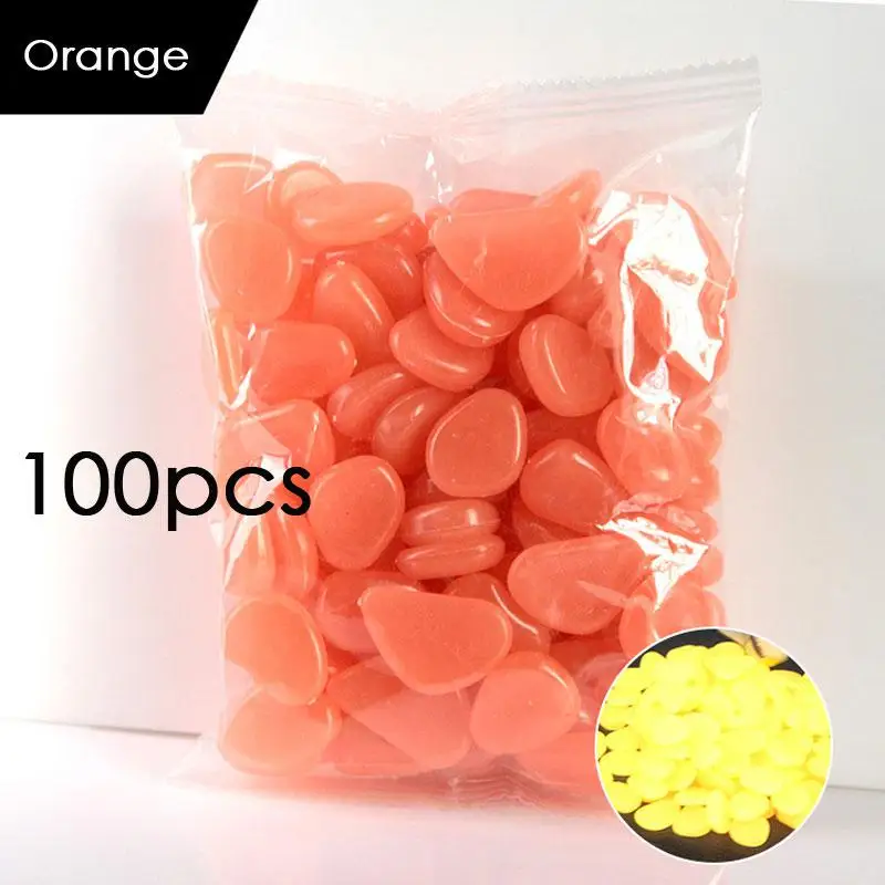 Orange 100 шт./лот, товары для сада, камень светится в темноте, светящиеся камни с галькой для дорожки, украшения для аквариума - Цвет: Orange
